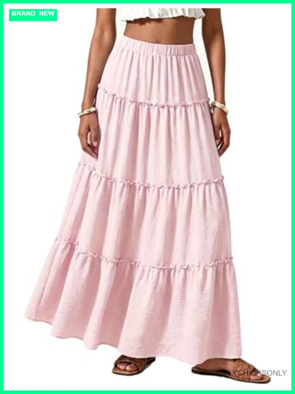 Maxi Skirt Women's Bohemian Flowy Polyester High Waist A-Line Ruffle